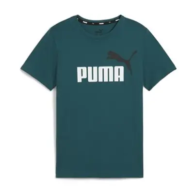 Puma ESS+ 2 COL LOGO TEE boys's Children's T shirt in Green