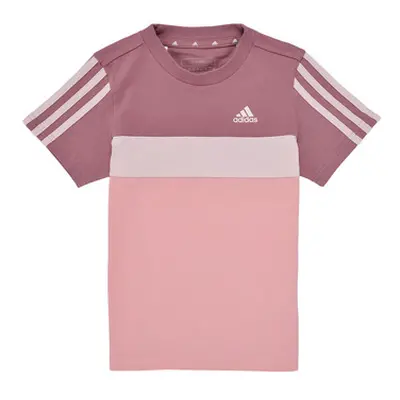 Adidas Tiberio 3-Stripes Colorblock Cotton T-Shirt girls's Children's T shirt in Pink