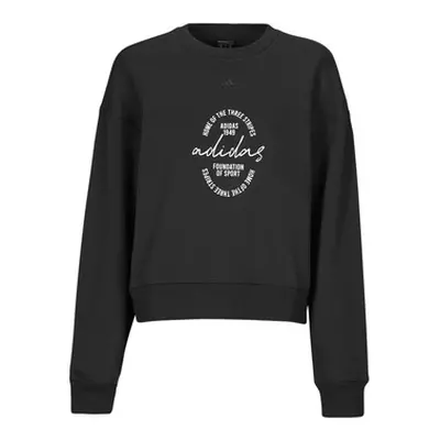 Adidas Signature Graphic Print Fleece Loose Sweatshirt women's Sweatshirt in Black