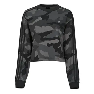 Adidas Essentials 3-Stripes Camo-Print Cropped Sweatshirt women's Sweatshirt in Black