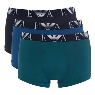 Emporio Armani Three Pack Logo Trunks Green/Blue/Black men's Boxer shorts in Blue