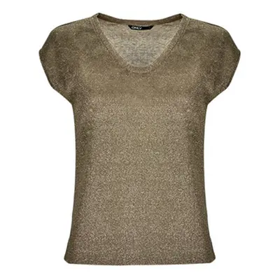 Only ONLSILVERY S/S V NECK LUREX TOP JRS women's T shirt in Brown