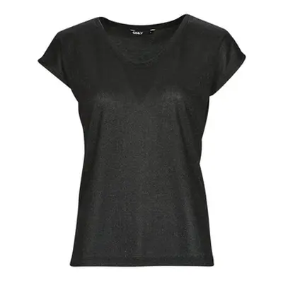 Only ONLSILVERY S/S V NECK LUREX TOP JRS women's T shirt in Black