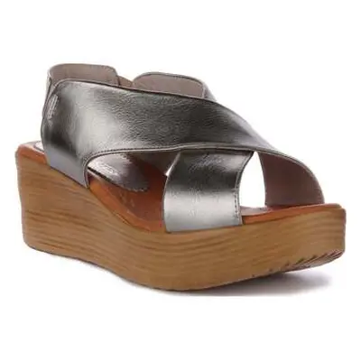 Justinreess England Womens Wedge Sandal with Elastic on the Back women's Sandals in Grey