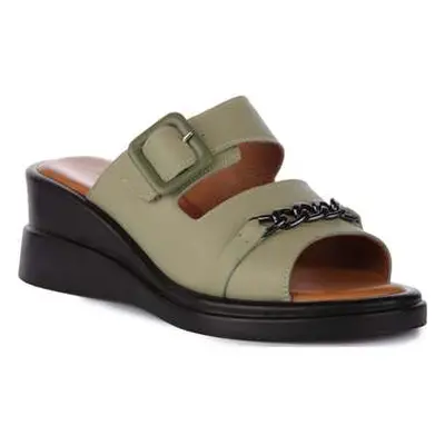 Justinreess England Womens Open Toe Chain Buckle Wedge Sandal women's Sandals in Green