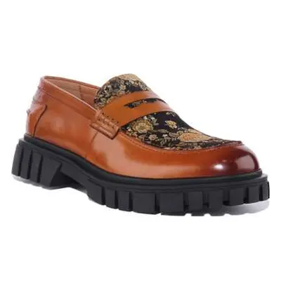 Justinreess England Mens Floral Chunky Sole Brown Loafer Leather men's Slip-ons (Shoes) in Brown