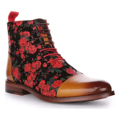 Justinreess England Justinreess Mens Lace up Brown Oxford Boot Red Floral Print men's Boots in B