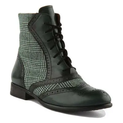 Justinreess England Womens Lace up Brogue Leather Ankle Boots Zip women's Boots in Green