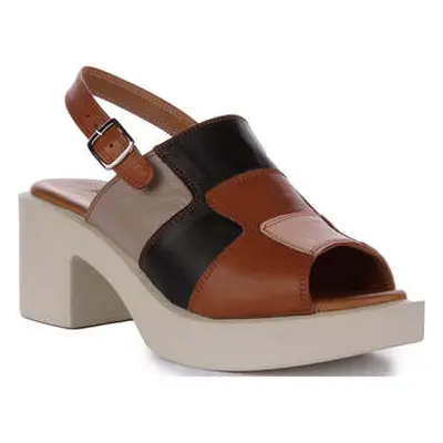 Justinreess England Womens Block Heel Back Strap Open Toe Sandals women's Sandals in Brown