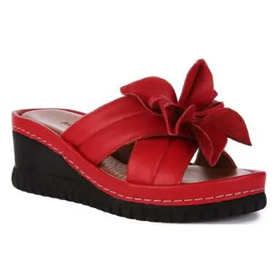 Justinreess England Womens Flower Red Leather Wedge Sandals women's Sandals in Red