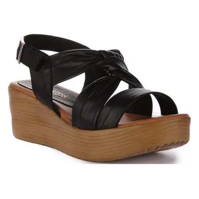 Justinreess England Womens Open Toe Comfort Wedge Back Strap Sandal women's Sandals in Black