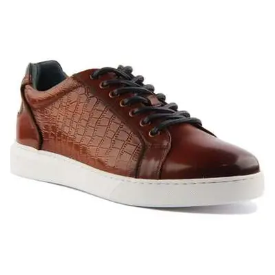 Justinreess England Mens Lace up Casual Smart Trainer Brown Leather men's Slip-ons (Shoes) in Br