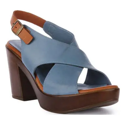 Justinreess England Womens Open Toe Medium Heel Soft Leather Sandal women's Sandals in Blue