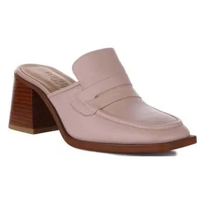 Justinreess England Womens Open Back Block Heel Loafer Mule Square Toe Pink Leather women's Slip