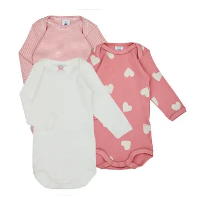 Petit Bateau BODY US ML COEUR PACK X3 girls's Sleepsuits in Pink