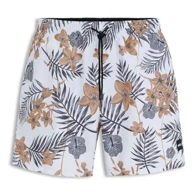 BOSS Men's Hugo Boss Logo Detail Tropical Print Piranha Swim Shorts men's in White