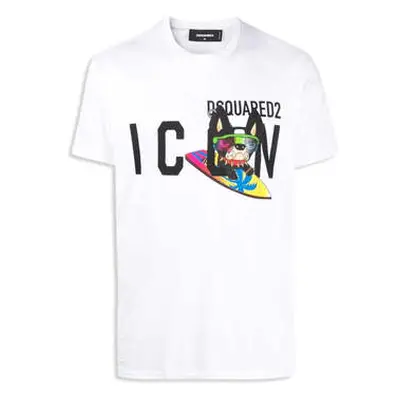 Dsquared Men's White Icon Surf Dog logo Print T-Shirt men's in White