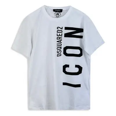 Dsquared Men's White Icon Vertical Black Logo T-Shirt men's in White