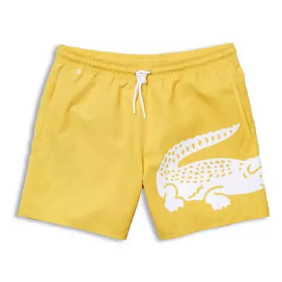 Lacoste Men's Yellow Large Crocodile Logo Print Swim Shorts men's in Yellow