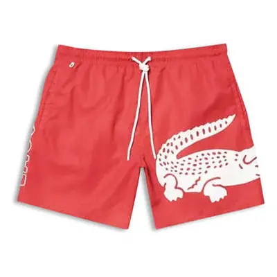 Lacoste Men's Red Large Crocodile Logo Print Swim Shorts men's in Red