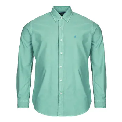 Polo Ralph Lauren CHEMISE DROITE CUSTOM EN OXFORD LEGER men's Long sleeved Shirt in Green