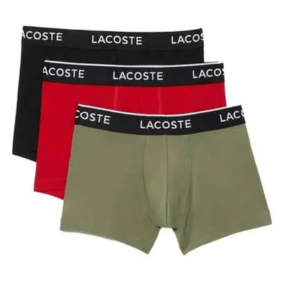 Lacoste 3 Pack Cotton Stretch Trunks Khaki Green/Red/Black men's Boxer shorts in Grey