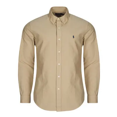 Polo Ralph Lauren CHEMISE DROITE CUSTOM EN OXFORD LEGER men's Long sleeved Shirt in Beige