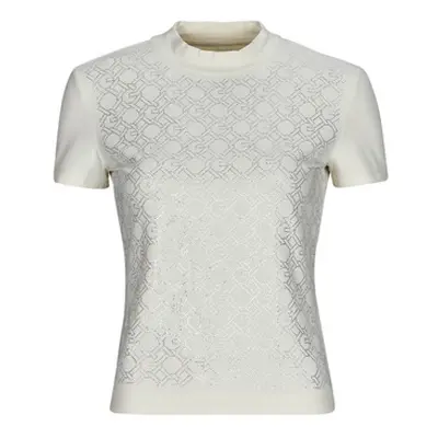 Guess MOCK NECJK ALL OVER LOGO women's T shirt in White