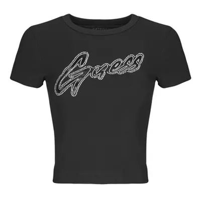 Guess RIB LOGO women's T shirt in Black