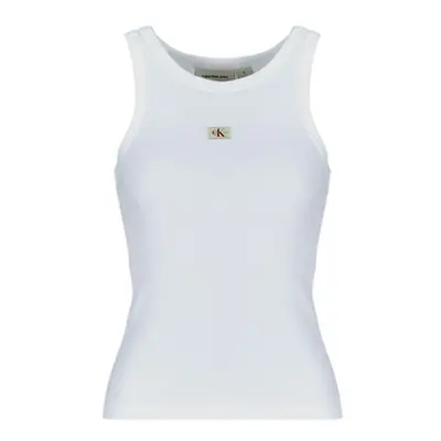 Calvin Klein Jeans WOVEN LABEL RIB TANK TOP women's Vest top in White