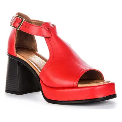 Justinreess England Justinreess Womens Block Peep Toe Red Leather High Heel Sandals women's Cour