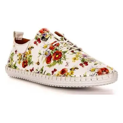 Justinreess England Justinreess Womens White Floral Leather Plimsole Slip On Shoes women's Slip-