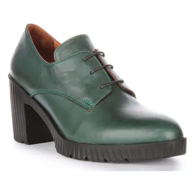 Justinreess England Womens Mid Heel Green Leather Derby Shoes women's Court Shoes in Green