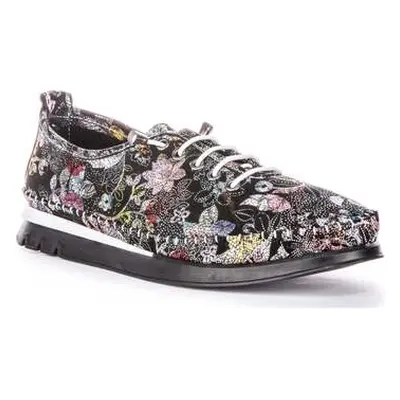 Justinreess England Womens Black Floral Leather Slip On Casual Shoes women's Slip-ons (Shoes) in