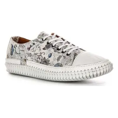 Justinreess England Women Lace up Leather White Floral Trainers women's Trainers in White