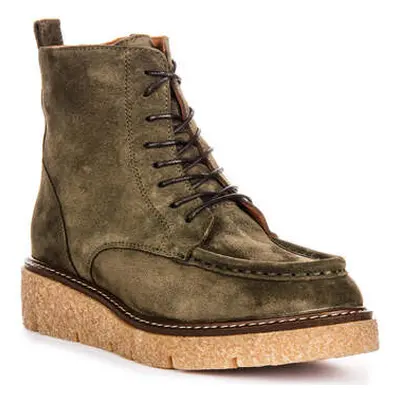 Justinreess England Justinreess Womens Lace up Moc Toe Green Suede Zip Boots women's Boots in Gr