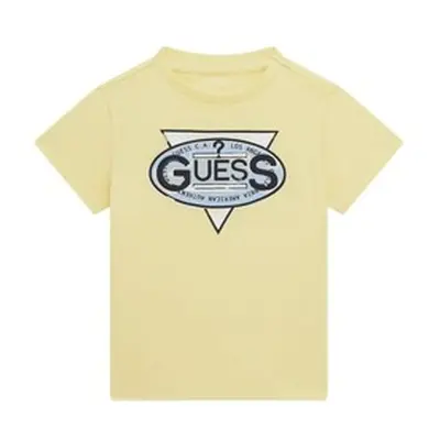 Guess T SHIRT boys's Children's T shirt in Yellow