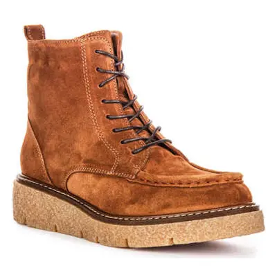 Justinreess England Justinreess Womens Moc Toe Tan Suede Lace Up Ankle Boots women's Boots in Br