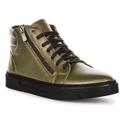 Justinreess England Justinreess Womens Side Zip Leather Green Casual Ankle Boots women's Boots i