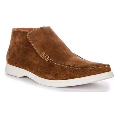 Justinreess England Justinreess Mens Side Zip Camel Suede Loafer Style Ankle Boots men's Mid Boo