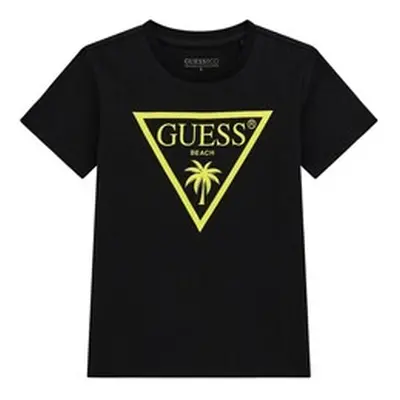 Guess T SHIRT MINIME boys's Children's T shirt in Black