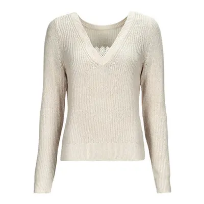 Vila VIDEBRA REV L/S V-NECK KNIT TOP women's Sweater in Beige