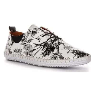 Justinreess England Justinreess Womens White Black Floral Leather Plimsoles Slip On women's Slip