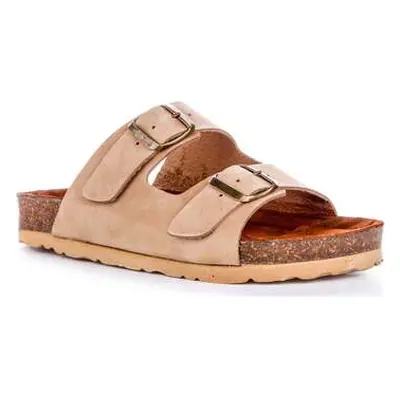 Justinreess England Justinreess Womens 2 Buckle Footbed Soft Beige Leather Sandals women's Sanda