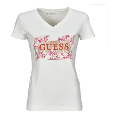 Guess LOGO FLOWERS women's T shirt in White