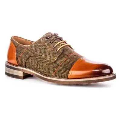 Justinreess England Justinreess Mens Lace up Tan Leather Oxford Green Tweed Shoes men's Slip-ons