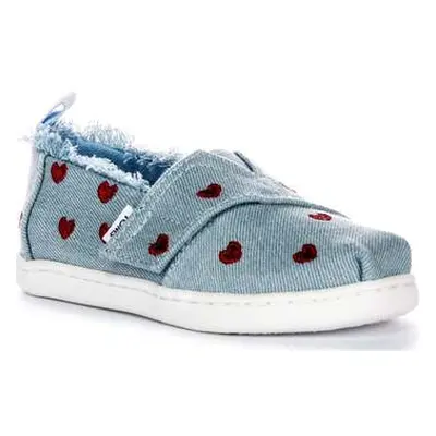 Toms Tiny Alpargata Denim Hearts Blue Red For Toddler girls's Trainers in Blue