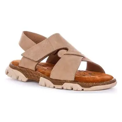 Justinreess England Womens Soft Comfort Footbed All Leather Nude Cross Strap Sandal women's Sand