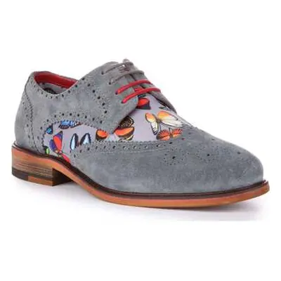 Justinreess England Womens Lace up Grey Suede Brogues Butterfly Print women's Slip-ons (Shoes) i