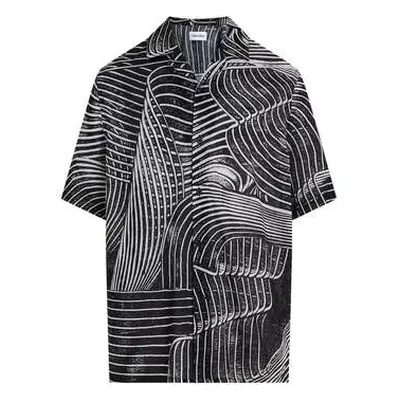 Calvin Klein Jeans All Over Printed Beach Shirt Palm Leaves Aop men's Long sleeved Shirt in Blac